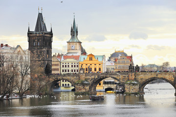 Fototapeta na wymiar Romantic snowy Prague Old Town, Czech Republic