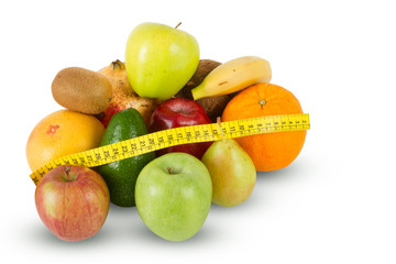 Fresh juicy fruit variety on white background
