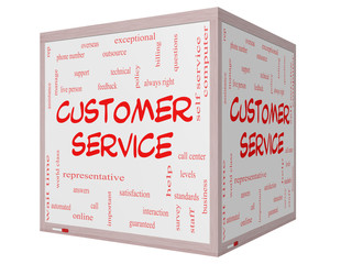 Customer Service Word Cloud Concept on a 3D cube Whiteboard
