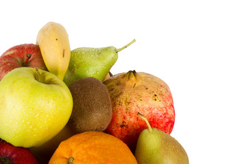 Fresh juicy fruit variety on white background