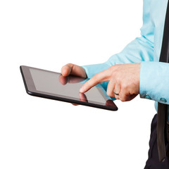 man holding digital tablet, closeup