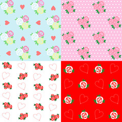 Seamless patterns with rose and heart