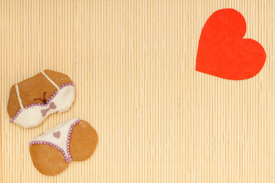Bikini underwear gingerbread cookie red heart love symbol