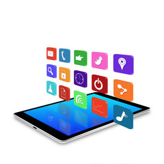 tablet with colorful application icons,tablet illustration