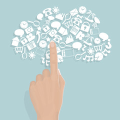 Realistic Hand Pointing at Cloud Computing Icons