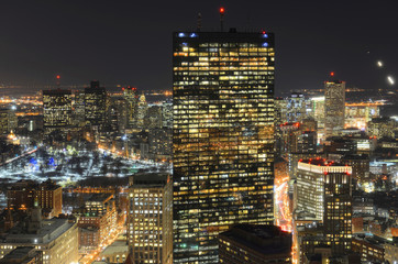 Boston John Hancock Tower and Back Bay Skyline at night