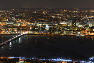 MIT campus on Charles River bank at night, Boston