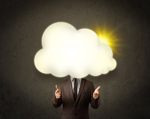Young business man in shirt and tie with a sunny cloud head