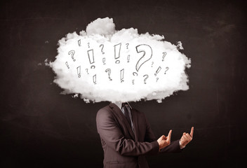 Business man cloud head with question and exclamation marks