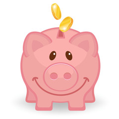 Happy piggy bank with coins