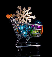 Shopping Cart for Christmas Sale isolated in black
