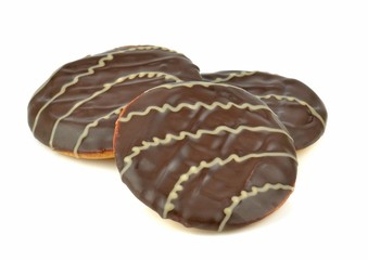 A group of chocolate soft cake biscuits on a white background