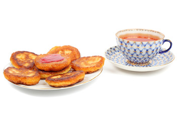 Thick pancakes and tea