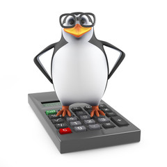 Academic penguin stands on a calculator