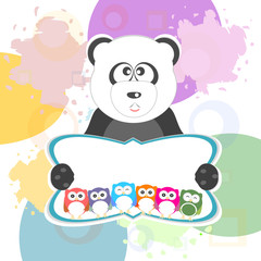 birthday party elements with cute owls and panda