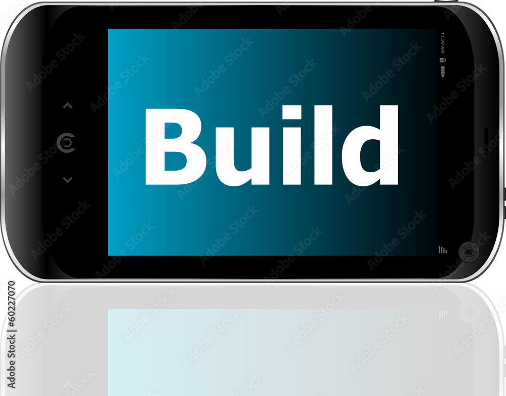 Poster smartphone with text build on display. mobile smart phone