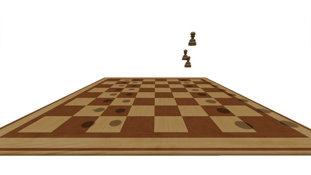 Schachfiguren fallen auf Schachbrett