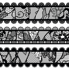 Set of lacy vintage trims. Vector illustration.