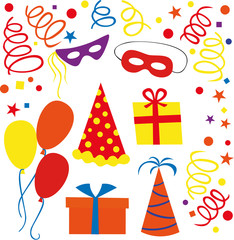 Set of colorful celebration icons on white background