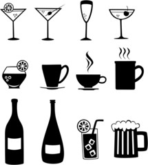 Set of vector icons of various beverages.