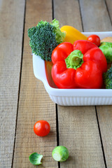 fresh vegetables, peppers, broccoli gratin dish