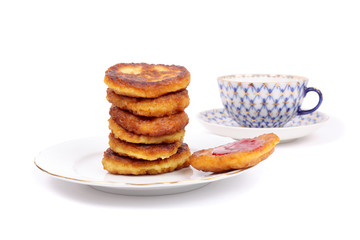 Thick pancakes and tea