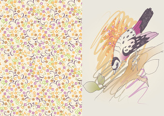 Floral Pattern and Bird