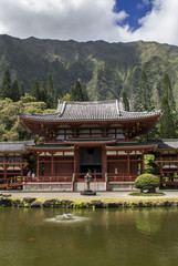 Fototapeta premium Temple, lake and mountains
