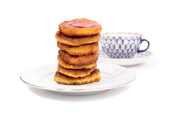 Thick pancakes and tea