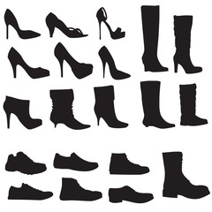Collection of shoes silhouettes isolated on white background (Ve