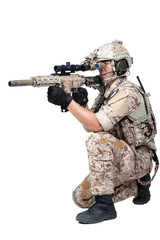 soldier man holding Machine gun shoot