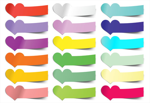 collection vector heart sticky notes, transparent shadows
