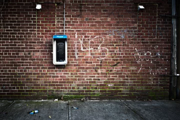 Printed roller blinds Graffiti Grungy urban  wall with an old payphone on it