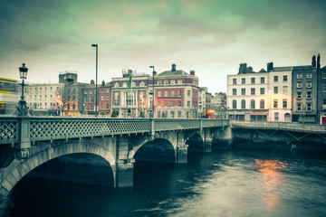Vintage style view of Dublin Ireland Grattan Bridge - obrazy, fototapety, plakaty