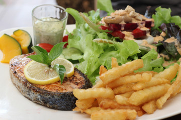 Grilled salmon steak