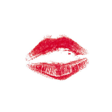 Red lipstick kiss on plain background