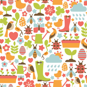 seamless pattern with spring icons
