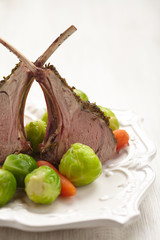 Lamb chops with brussel sprouts and carrots