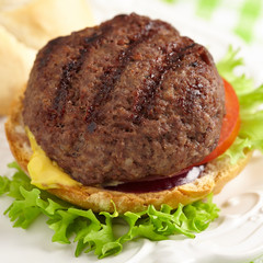 Homemade grilled hamburger on plate