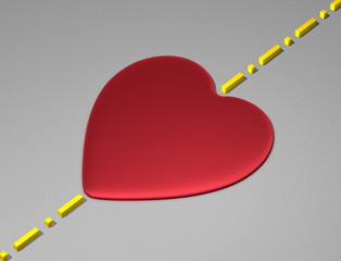 Red heart on light grey surface with boundary line
