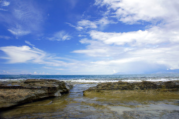 Rocks on the Greek island of Corfu beach.
