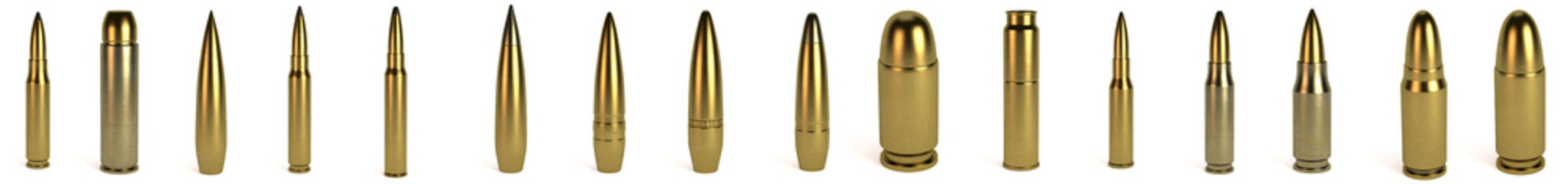 realistic 3d render of bullets - obrazy, fototapety, plakaty