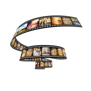 Fototapeta  photographic film with different African animals on each frame, nobody around, isolated on white. travel and safari concept.