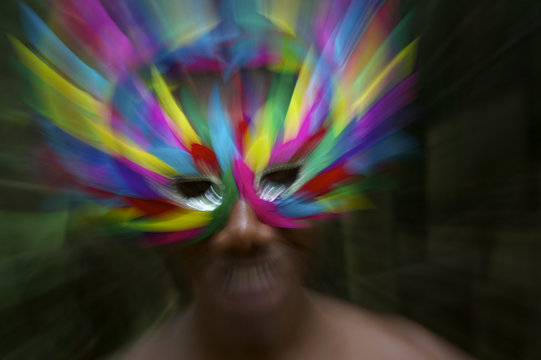 Brazil Carnaval Smiling Brazilian Man in Colorful Mask