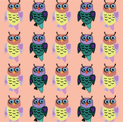 Cute cartoon Owl on pink background Seamless.