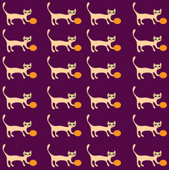 Kitten with a bow on maroon background,pattern seamless.