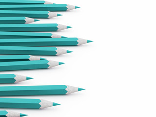 Many blue pencils on white