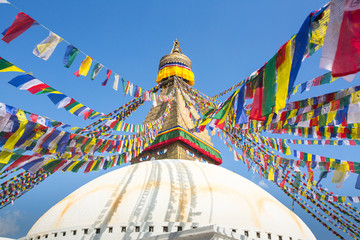 Bodhnath Stupa in Kathmandu with Buddha Eyes