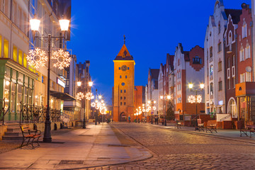 Old town of Elblag at night in Poland - obrazy, fototapety, plakaty