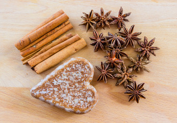 Heart of the cookies and the wooden background.